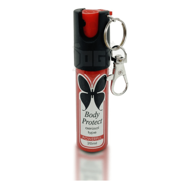 PICTURE OF 20 ML PEPPER SPRAY IN RED COLOR WITH KEYCHAIN