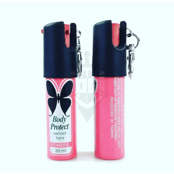 PICTURE OF 20 ML PEPPER SPRAY IN PINK COLOR WITH KEYCHAIN