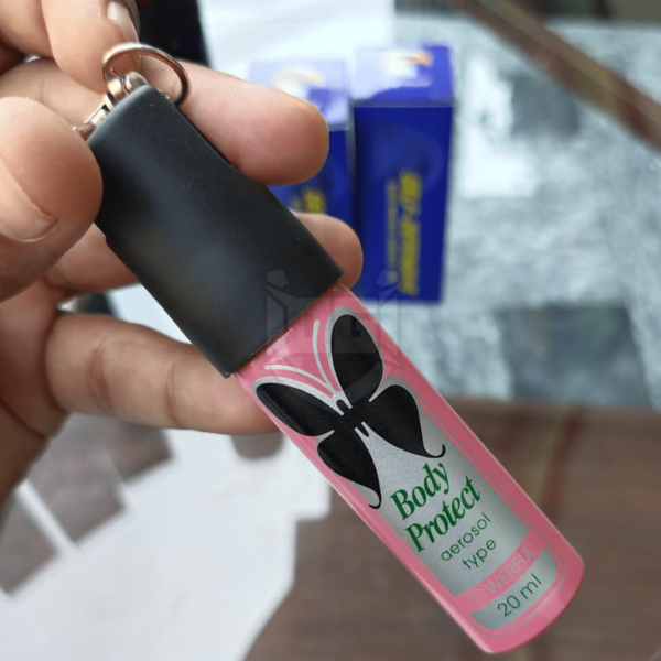 ORIGNAL PICTURE OF 20 ML PEPPER SPRAY IN PINK COLOR WITH KEYCHAIN